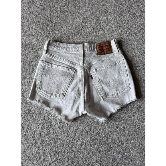 Levi's Pants - Levis 501 Jean Shorts Womens Size 24 Cut Off Button Fly White Frayed Hem Denim